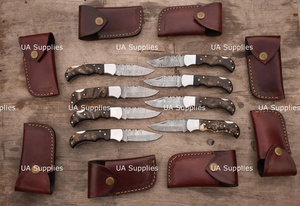 มีดพับเหล็กดามัสกัสคมตรง EDC ทำมือ ด้ามเขาแกะ OEM ขายดี ปรับแต่งได้ พร้อมซอง - Product Image 6
