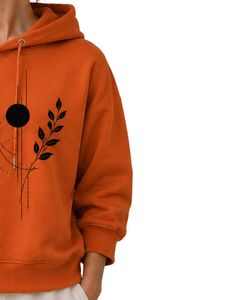 เสื้อฮู้ดดี้ผู้หญิงไซส์ใหญ่สีส้ม พิมพ์ลายกราฟิกตามสั่ง ผ้าฝ้ายฟลีซ เสื้อฮู้ดแบบสวมหัว สตรีทแวร์ลำลอง ทรงหลวมไหล่ตก - Product Image 4