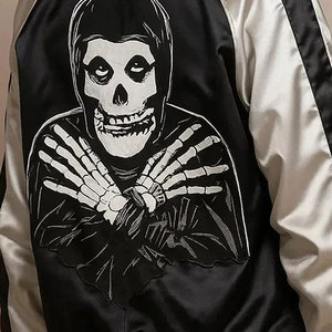 OEM ODM Satin Bomber <b>Jacket</b> - Black & Silver Varsity Coat - <b>Gothic</b> Punk Streetwear Top Selling 2026 - Product Image 5