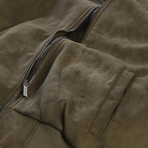 <b>Men's</b> Olive Green Leather <b>Bomber</b> <b>Jackets</b> Stand Collar Full Zip Casual Vintage Fashion Biker <b>Jacket</b> Custom OEM Wholesale New Coat - Product Image 4