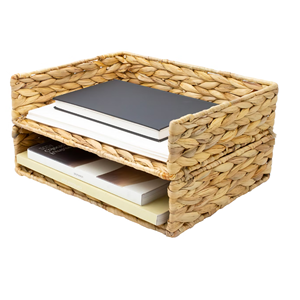 2-Tier Water Hyacinth <b>File</b> <b>Storage</b> Basket, Woven Paper Tray, Woven Desk Basket for Documents, Office and <b>Storage</b> From Vietnam - Product Image 3