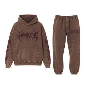 Custom Men's Acid Wash Hoodie <b>Jogger</b> <b>Set</b> Loose Fit Winter Tracksuit Vintage Urban Streetwear Two Piece Outfit For Men's - Product Image 4