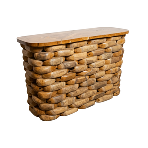 Muebles de Sala de Estar de Diseño Rústico Moderno, Mesa de Centro Única Hecha a Mano con Madera de Teca y Diseño de Guijarros, ARTERRA de Lujo - Product Image 1