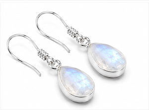 Natural Rainbow Moonstone Teardrop Sterling <b>Silver</b> Drop <b>Earrings</b> | 925 <b>Silver</b> Pear Shape <b>Dangle</b> <b>Earrings</b> | Blue Flash Moonstone - Product Image 3