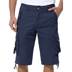 Shorts cargo pour hommes, taille mi-haute, fermeture boutonnée, décontractés, 100% coton respirant, longueur Bermuda, couleur unie - Product Image 5