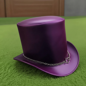 Premium Quality custom made Handmade Purple Leather Top <b>Hat</b> Steampunk Gothic Chain <b>Band</b> Cosplay - Product Image 3