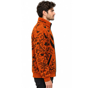 Men's Reversible Fleece Jacket Halloween Pumpkin Bat Print Zipper Stand Collar Autumn Warm <b>Sherpa</b> <b>Lined</b> Casual Coat - Product Image 5