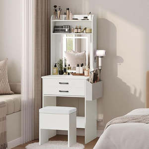 Multi Functional Durable LED Panel <b>Mirror</b> <b>Vanity</b> Desk 2 Storage Drawers Space-Saving <b>Makeup</b> Table for Small Bedroom Practical - Product Image 1