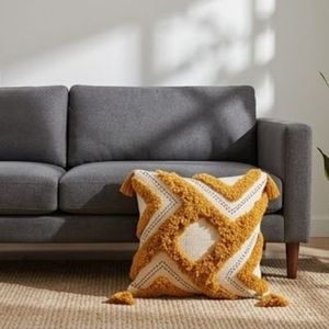 Hot Selling Bohemian Geometric <b>Throw</b> Pillow Square <b>Orange</b> Cream Woven Textile Decorative Cushion with Tassels - Product Image 6