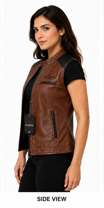 Chaleco de cuero elegante para mujer con bolsillos prácticos y ajuste clásico para montar a caballo, viajar y uso diario, con forro suave y costuras duraderas. - Product Image 2