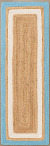 Natural Jute Sky Blue White Border Handmade <b>Runner</b> Rug for <b>Kitchen</b> Hallway Entryway Living Room Farmhouse <b>Floor</b> Carpet Home Deco - Product Image 2