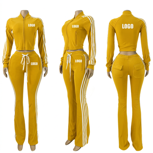 2026Women Velour Tracksuit 2 Piece <b>Set</b> Y2K Striped Zip up Jacket Flare Pants Outfit Vintage Streetwear Casual Sportswear Custom - Product Image 3