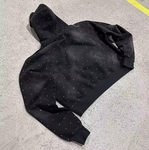 Custom Heavy GSM Rhinestone Acid Wash Hoodies Winter Warm Sun Fade Rhinestones Embroidery Pullover <b>Jumpers</b> Adults Hoodies Mens - Product Image 6