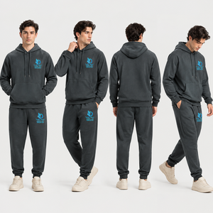 OARH INT INDUSTRY Ensemble de survêtement à capuche pour homme, couleur unie, manches longues, décontracté, respirant, léger, en coton, sweat-shirt et pantalon - Product Image 5