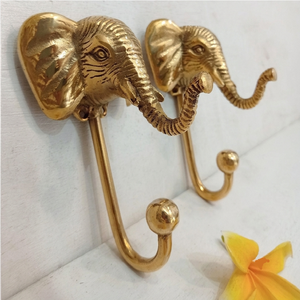 Porte-serviettes mural en métal en forme de tête d'éléphant, résistant à la rouille, en fonte, style oriental, design sculpté - Product Image 1