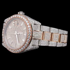 Montre pour homme ultra-luxe entièrement sertie de diamants Moissanite, cadran rond, bicolore, bijoux hip-hop raffinés - Product Image 6