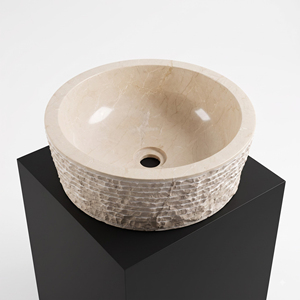 Hayat Group Lavabo de salle de bain beige, lavabo à poser texturé pour villa et hôtel - Product Image 3