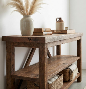 Table console rustique en bois massif, design actuel, avec 2 tiroirs, style industriel, pour salon ou appartement - Product Image 2