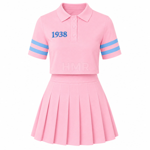 HMR Sisterhood Sorority Pink Preppy Style Women's Two Piece Set Short Sleeve <b>Cropped</b> <b>Top</b> With Pleated <b>Skirt</b> Set - Product Image 4