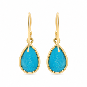 Boucles d'oreilles pendantes unisexes tendance en argent sterling 925, plaquées or, avec pierre précieuse turquoise taille poire, certifiées, cadeau idéal - Product Image 3