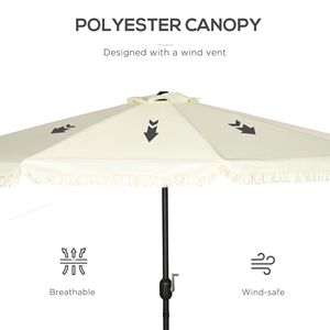 Ombrellone da Patio da 2,7 m con 8 Stecche, Manovella Inclinabile a Pulsante, Ombrellone da Esterno per Tavoli da Mercato con Nappe Sfrangiate per Cortili e Giardini - Product Image 6