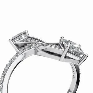 Anillo de Diamantes de Diseño Nebulosa de Dos Estrellas, Anillo de Diamantes de Oro Blanco Cultivados en Laboratorio, Corte Redondo y Princesa, para Mujer - Product Image 4