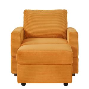 Chaise Longue Classica e Confortevole in Velluto a Coste Giallo, Poltrona Imbottita con Poggiapiedi per Soggiorno, Divano o Poltrona - Product Image 6