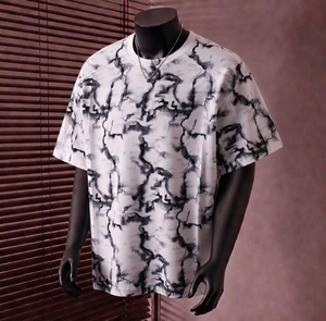 T-shirt ample pour homme effet marbre noir premium, broderie personnalisée, design sur mesure, style hip-hop streetwear - Product Image 1