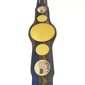 VICS SPORTS Championship Leather <b>Wrestling</b> Belt Eco-Friendly Lightweight Durable Unisex Black Gold Emblem Design 1.5M - Product Image 3
