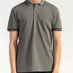 Polo de Manga Corta Gris para Hombre, Corte Regular, Informal, Tejido de Punto, 100% Algodón, Ribete en Contraste, Color Sólido - Product Image 2