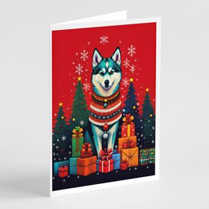 Alaskan Klee Kai Whimsical A7 tamaño 5x7 tarjetas de notas en blanco vacaciones Navidad tarjetas de felicitación paquete 8 con sobres diseño caprichoso - Product Image 1