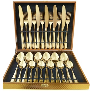 Ensemble de couverts modernes en acier inoxydable de qualité alimentaire, 24 pièces, noir, avec boîte de transport en cuir, vente en gros de couverts - Product Image 4
