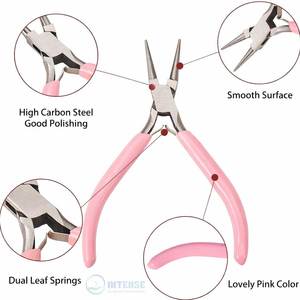 3pcs Stainless Steel Jewelry Pliers Tool Set Professional Precision DIY Jewelry Making Side Cutting <b>Long</b> Chain <b>Nose</b> Pink - Product Image 3