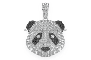 จี้เงินแท้ 925 ชุบทอง ประดับเพชรเลี้ยงในห้องปฏิบัติการ สไตล์ฮิปฮอป รูปหน้าแพนด้า ของขวัญสำหรับทุกเพศ/ผู้หญิง/ผู้ชาย/เด็ก - Product Image 3