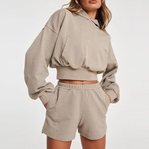 <b>Women</b> 2 Piece Hoodie <b>Shorts</b> Set Solid Color Casual Loose Fit Spandex Sweatshirt Pocket <b>Knee</b> <b>Length</b> Winter High Street Breathable - Product Image 6
