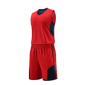 Ensemble de maillot de basket-ball unisexe rouge, débardeur sans manches avec short à taille élastique, vêtements de sport en polyester respirant - Product Image 3