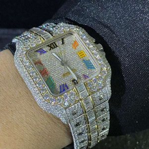 Montre de luxe Hip Hop avec diamants Moissanite VVS de laboratoire taille ronde, bracelet en caoutchouc, montre mécanique faite à la main - Product Image 2