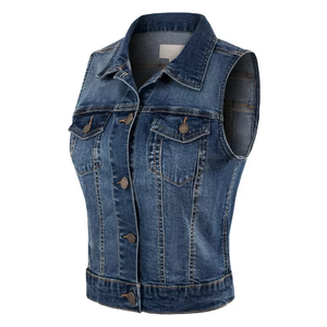 Premium Quality Women's Denim <b>Waistcoats</b> Casual Slim Fit Design Customized Washed Look <b>Plus</b> <b>Size</b> Utility Single Breasted Jacket - Product Image 2