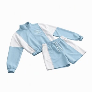 Ensemble de survêtement unisexe noir et blanc à blocs de couleur, manches longues, col montant, short à cordon de serrage, respirant, style sportif, pour l'automne - Product Image 4