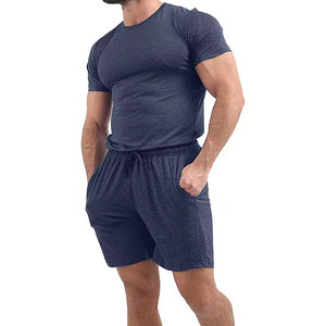 Ensemble T-shirt et short blancs à manches courtes et col rond pour homme, coupe ample, sportif, respirant, 100 % coton, imprimé motif, séchage rapide, tricoté - Product Image 1