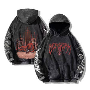 Sudadera con Capucha Oversize para Hombre, Estilo Único, Última Llegada, Otoño, Poliéster/Algodón, Felpa, Color Negro, Lavado Ácido, Casual, Bordada - Product Image 2