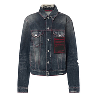 Jaket Denim Wanita Custom Warna Pudar 100% Katun Biru Model Lurus Kancing Depan Jahitan Kontras Produsen Label Pribadi OEM