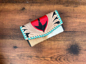 Portefeuille sculpté à la main à motif occidental Pochette portefeuille élégant en cuir véritable en fourrure de vachette Multi utilisations portefeuilles en cuir occidental - Product Image 3