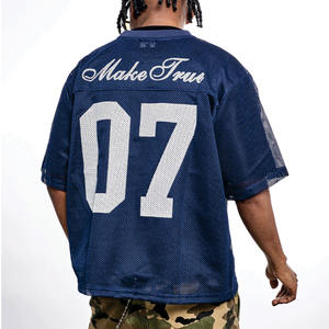 Jersey de Fútbol Americano Azul Marino de Lujo Personalizado de Fábrica, Estilo Urbano, Oversize, Tejido Comprimido de 220g, Ecológico, para Fútbol - Product Image 6