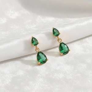 ต่างหูหยดน้ำมรกตสีเขียว เงินแท้ 925 ชุบทอง 14K สง่างาม เหมาะสำหรับเพื่อนเจ้าสาว ของขวัญเครื่องประดับงานแต่งงาน - Product Image 5