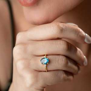 Bague ovale en vermeil avec tanzanite bleu violet, pierre précieuse, argent sterling 925 plaqué or 14 carats, style vintage, pierre de naissance de décembre - Product Image 6