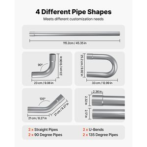 Kit 8 Pezzi Tubi di Scarico Personalizzabili Fai-da-te in Acciaio Dolce da 2,25 Pollici, Curvi a U, Dritti, a 90 e 135 Gradi, Galvanizzati per Auto - Product Image 3
