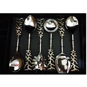 Ensemble de cuillères de service de luxe en acier inoxydable avec manche en forme de branche, design argenté, couverts rustiques pour mariage, fête, vaisselle, coffret cadeau - Product Image 4