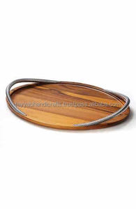 Newest Wooden <b>Serving</b> Tray With Metal Handle Includes <b>Spoon</b> and Fork-Elegant Wooden Tray - Product Image 5
