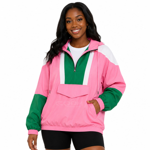 เสื้อคลุมคาร์ดิแกนมีฮู้ดซิปสีชมพูเขียวแบบ Color Blocking ของ Cosh International Sorority Sisterhood สำหรับผู้หญิง สวมใส่สบาย แขนยาว แห้งเร็ว - Product Image 3